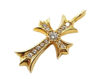 クロムハーツ タイニーファット クロス パヴェダイヤ ペンダントトップ ゴールド　画像