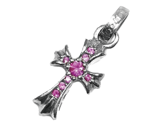 クロムハーツ K18WG ベビーファット クロス チャーム パヴェ ピンクサファイヤ ペンダントトップ ホワイトゴールド  画像